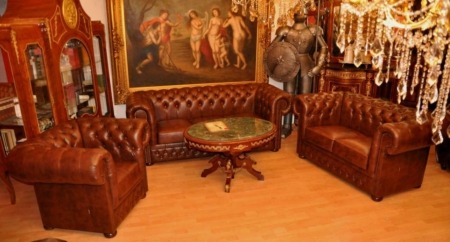 Chesterfield Modell Brighton Leder Garnitur 3+2+1