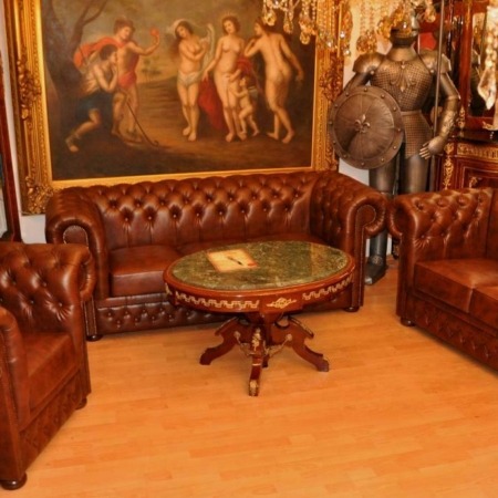 Chesterfield Modell Brighton Leder Garnitur 3+2+1