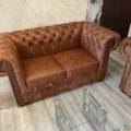 Chesterfield Set Chestnut 3+2+1 HAMILTON Aniline Rinder Leder Pull Up