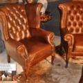 Chesterfield Ohrensessel Queen Aniline Leder Pull Up Chestnut