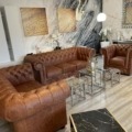 Chesterfield Set Chestnut 3+2+1 HAMILTON Aniline Rinder Leder Pull Up
