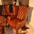 Chesterfield Ohrensessel Queen Aniline Leder Pull Up Chestnut