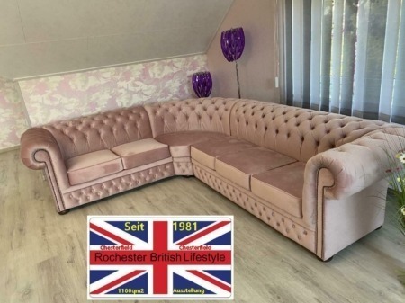 Chesterfield Ecksofa Samt Velours