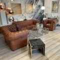 Chesterfield Set Chestnut 3+2+1 HAMILTON Aniline Rinder Leder Pull Up