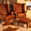 Chesterfield Ohrensessel Queen Aniline Leder Pull Up Chestnut