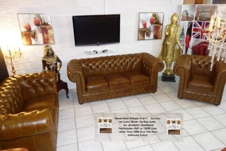 Chesterfield William 3+2+1 Garnitur Weiches Aniline S Leder