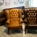 Chesterfield Ohrensessel Queen Aniline Leder Pull Up Chestnut