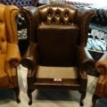 Chesterfield Ohrensessel Queen Aniline Leder Pull Up Chestnut
