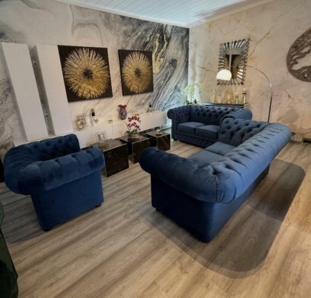 Chesterfield  Samt 3+2+1 Farbe Blau