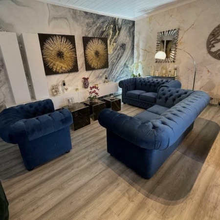 Chesterfield  Samt 3+2+1 Farbe Blau