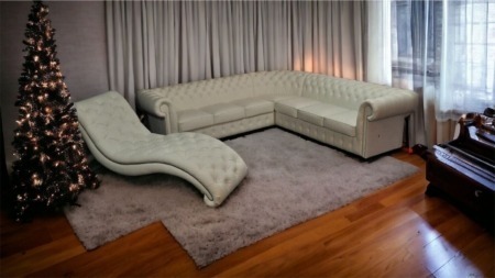 Chesterfield Garnitur 280×280 Ecke Weiß