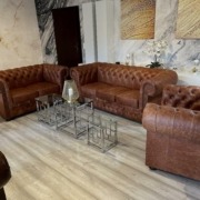 Chesterfield Set Chestnut 3+2+1 HAMILTON Aniline Rinder Leder Pull Up