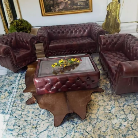 Chesterfield Classik geknöpfter Sitz 3+2+1 A100 Rinder Narbenleder