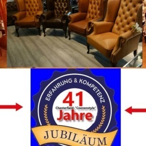 Chesterfield Ohrensessel Queen Aniline Leder Pull Up Chestnut