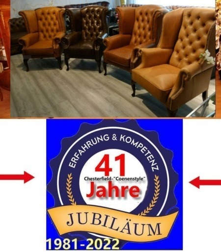 Chesterfield Ohrensessel Queen Aniline Leder Pull Up Chestnut