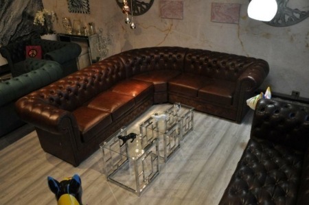 Chesterfield Ecke 290 x 240 Aniline Luxus Rinder Narben Leder