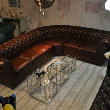 Chesterfield Ecke 290 x 240 Aniline Luxus Rinder Narben Leder